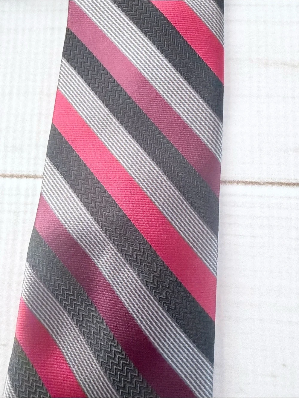 Pierre Cardin Red and Gray Striped Silk Tie